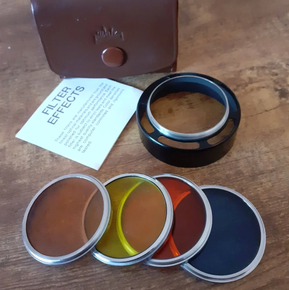 Filter Effects lens set with vintage protective leather travel case